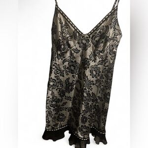 Black and cream floral lace dress with ruffle trim lingerie